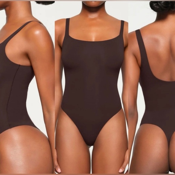 Skims Fits Everybody Square Neck Bodysuit color Espresso size Large NWOT - Picture 6 of 6